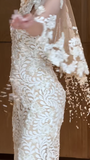 Gorgeous Mermaid Halter Tulle Lace Applique With Veil Long Wedding Dresses HZ1024