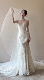 Stunning Mermaid Strapless Tulle Lace Beads With Veil Long Wedding Dresses HZ1024