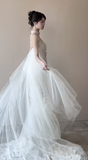 Stunning Mermaid Strapless Tulle Lace Beads With Veil Long Wedding Dresses HZ1024