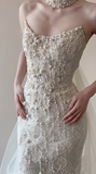 Stunning Mermaid Strapless Tulle Lace Beads With Veil Long Wedding Dresses HZ1024