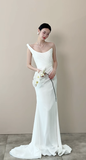 Elegant Mermaid One Shoulder Satin Pleated Long Wedding Dresses HZ1024