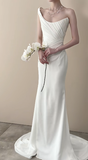 Elegant Mermaid One Shoulder Satin Pleated Long Wedding Dresses HZ1024