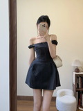 Black A Line Off The Shoulder Satin Short Homecoming Dress 16th Birthday Outfits HZ1024