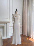 Elegant Mermaid Spaghetti Straps Satin Long Wedding Dresses HZ1024