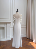 Elegant Mermaid Spaghetti Straps Satin Long Wedding Dresses HZ1024