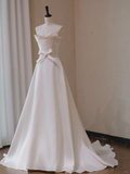 Chic A Line Strapless Satin With Bow Long Wedding Dresses HZ1024