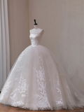 Timeless Ball Gown Strapless Satin Tulle Applique Long Wedding Dresses HZ1024