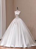 Pretty Ball Gown Strapless Satin Applique Long Wedding Dresses HZ1024
