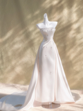 Stunning Mermaid Strapless Satin Beads Long Wedding Dresses HZ1024