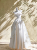 Unique A Line Off The Shoulder Satin Tulle Long Wedding Dresses HZ1024