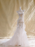 Timeless Mermaid Halter Satin Tulle Beads Long Wedding Dresses HZ1024