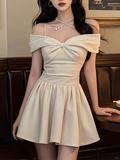 Elegant A Line Off The Shoulder Satin Short Homecoming Dress 17th Birthday Outfits HZ1024