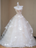 Fairy Ball Gown Strapless Tulle Applique Long Wedding Dresses HZ1024