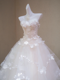 Fairy Ball Gown Strapless Tulle Applique Long Wedding Dresses HZ1024