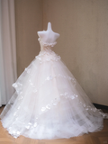 Fairy Ball Gown Strapless Tulle Applique Long Wedding Dresses HZ1024
