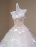 Fairy Ball Gown Strapless Tulle Applique Long Wedding Dresses HZ1024