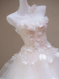 Fairy Ball Gown Strapless Tulle Applique Long Wedding Dresses HZ1024