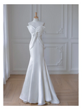 Unique Mermaid One Shoulder Strap Satin Long Wedding Dresses HZ1024
