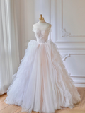 Princess Ball Gown Strapless Tulle Beads Long Wedding Dresses HZ1024