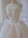 Princess Ball Gown Strapless Tulle Beads Long Wedding Dresses HZ1024
