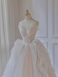 Princess Ball Gown Strapless Tulle Beads Long Wedding Dresses HZ1024