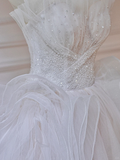 Princess Ball Gown Strapless Tulle Beads Long Wedding Dresses HZ1024