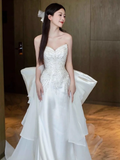 Dreamy Mermaid Strapless Satin Sequin Long Wedding Dresses HZ1024