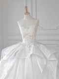 Dreamy Ball Gown Strapless Tulle Sequin Applique Long Wedding Dresses HZ1024