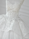 Dreamy Ball Gown Strapless Tulle Sequin Applique Long Wedding Dresses HZ1024