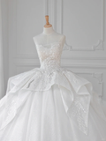 Dreamy Ball Gown Strapless Tulle Sequin Applique Long Wedding Dresses HZ1024