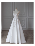 Classy A Line Strapless Satin Applique Long Wedding Dresses HZ1024