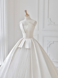 Classy Ball Gown Strapless Satin Tulle Long Wedding Dresses HZ1024