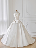 Classy Ball Gown Strapless Satin Tulle Long Wedding Dresses HZ1024