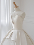 Classy Ball Gown Strapless Satin Tulle Long Wedding Dresses HZ1024