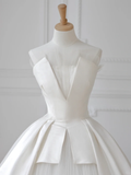 Classy Ball Gown Strapless Satin Tulle Long Wedding Dresses HZ1024