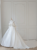 Timeless Ball Gown Off The Shoulder Satin Applique Long Wedding Dresses HZ1024