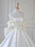 Timeless Ball Gown Off The Shoulder Satin Applique Long Wedding Dresses HZ1024