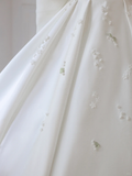 Timeless Ball Gown Off The Shoulder Satin Applique Long Wedding Dresses HZ1024
