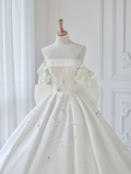 Timeless Ball Gown Off The Shoulder Satin Applique Long Wedding Dresses HZ1024