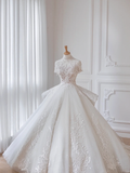 Dreamy Ball Gown Tulle Applique Beads Long Wedding Dresses HZ1024