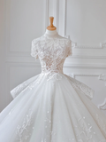 Dreamy Ball Gown Tulle Applique Beads Long Wedding Dresses HZ1024