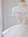 Dreamy Ball Gown Tulle Applique Beads Long Wedding Dresses HZ1024