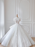Dreamy Ball Gown Tulle Applique Beads Long Wedding Dresses HZ1024