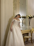 Gorgeous Ball Gown Off The Shoulder Satin Beads Flowers Long Wedding Dresses HZ1024