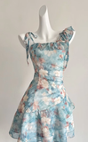 Chic A Line Spaghetti Straps Chiffon Printed Short Homecoming Dress 19th Birthday Outfits HZ1024