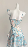 Chic A Line Spaghetti Straps Chiffon Printed Short Homecoming Dress 19th Birthday Outfits HZ1024
