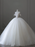 Classy Ball Gown Off The Shoulder Satin Tulle Sequin Long Wedding Dresses HZ1024
