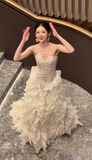Chic Ball Gown Strapless Satin Long Wedding Dresses HZ1024