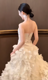 Chic Ball Gown Strapless Satin Long Wedding Dresses HZ1024