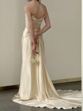 Simple Elegant Mermaid Strapless Satin Pleated Long Wedding Dresses HZ1024